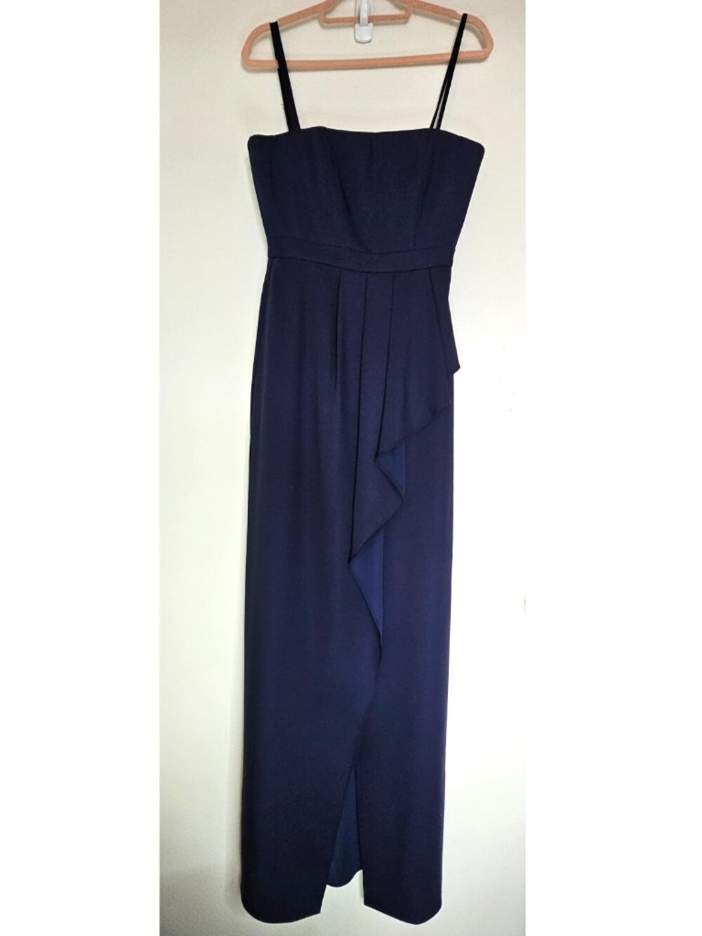 BCBGMaxAzria Kristine One Shoulder Peplum Maxi Gown Dress US6 Pacific Blue